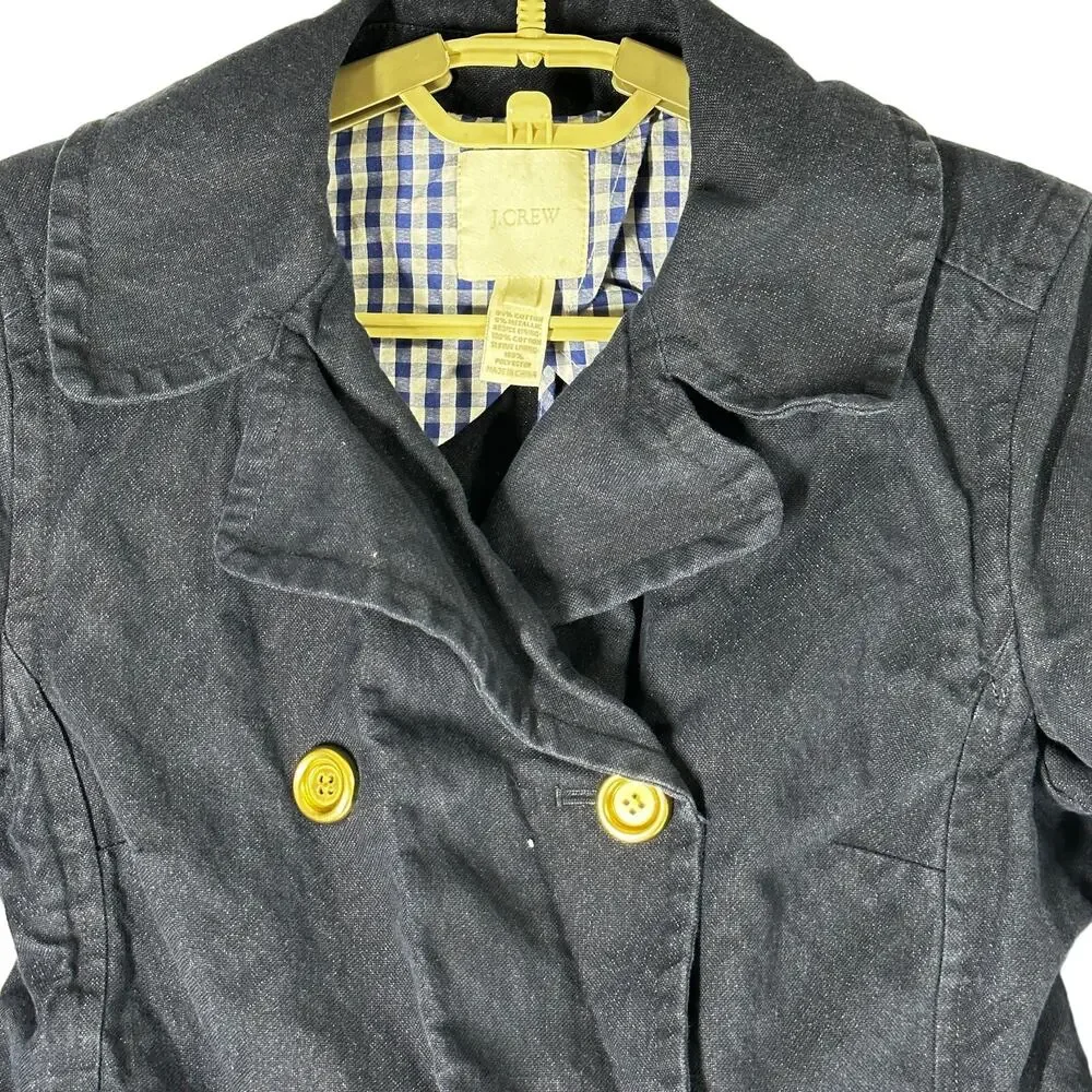 J Crew Peacoat Size 4 Navy Blue Cotton Blend Double Breasted Jacket Academia - Picture 4 of 10